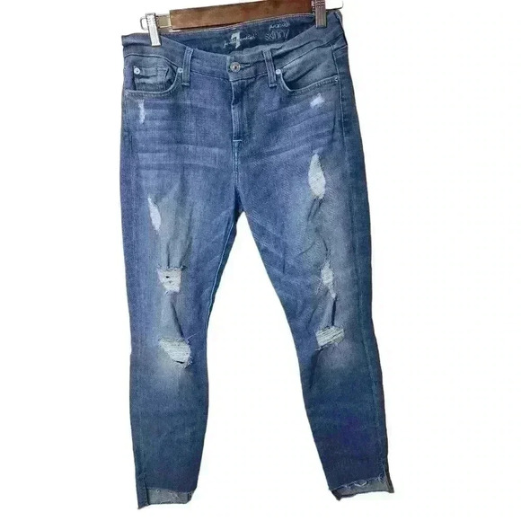 7 For All Mankind Denim - P3005 7famk the ankle skinny size 29 light wash denim distressed